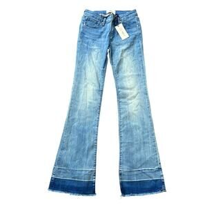 Women's Size 5 A2 Jeans Two-Tone Flare Denim Blue Raw Hem Y2K New